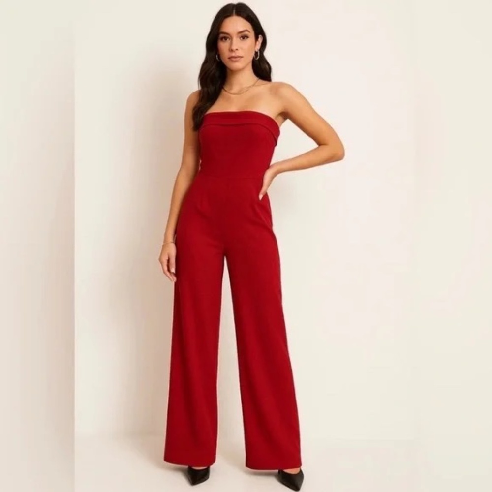 Crystal Sky Strapless Wide Leg Red Jumpsuit Size M